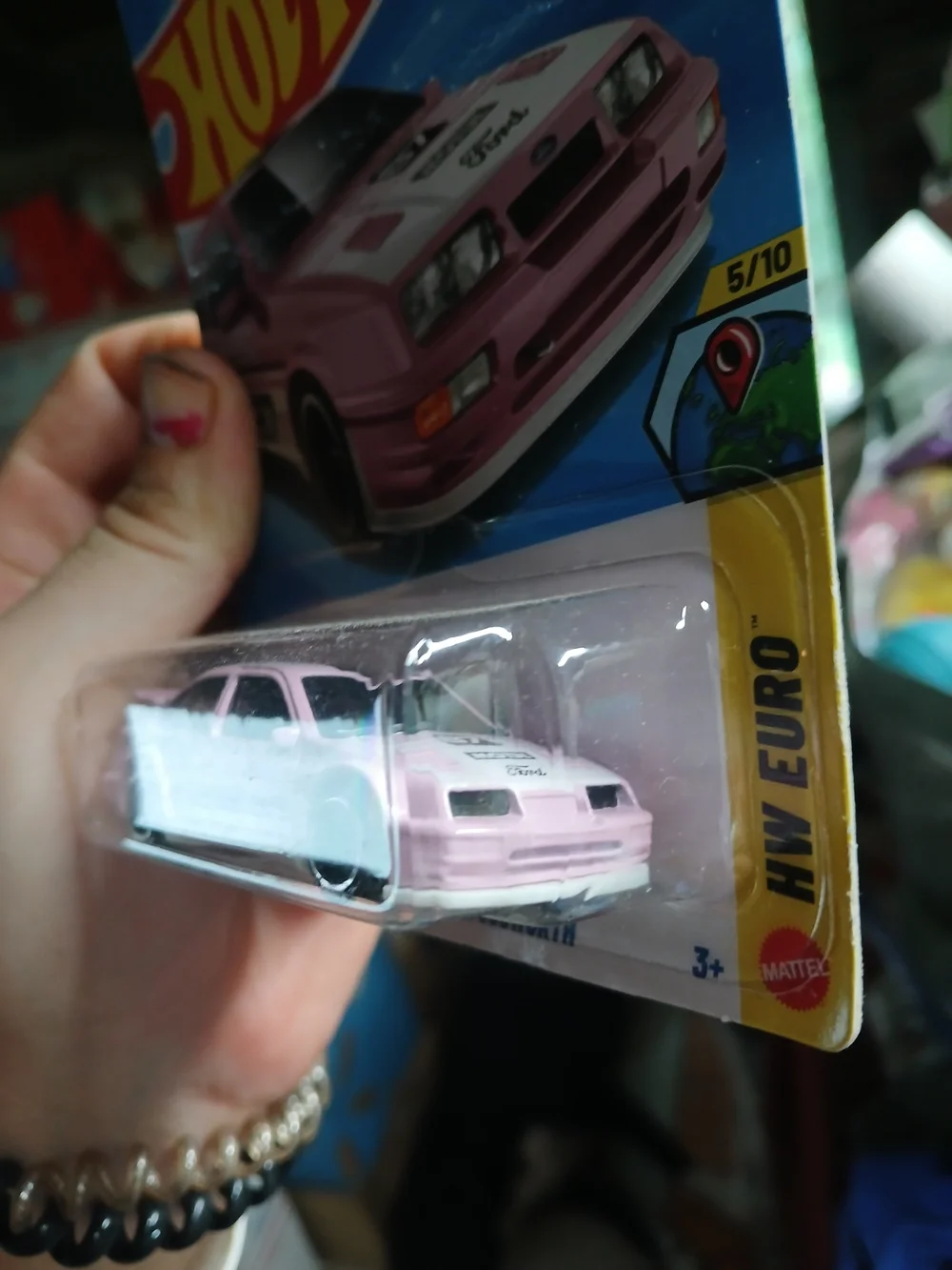 is a Hot Wheels '87 Ford Sierra Cosworth in pink from the 2026 HW Euro series (5